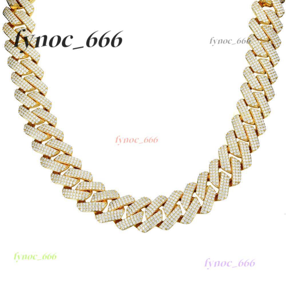 Cuban Chain 3rows 15mm Width 925 Solid Silver Moissanite Cuban Link Chain Mans Hip Hop Necklace
