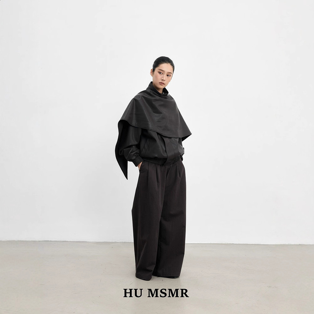 Guangzhou Thirteen Lines HUMSMR Autumn Loose Casual Leather Jacket with Shawl Z0095