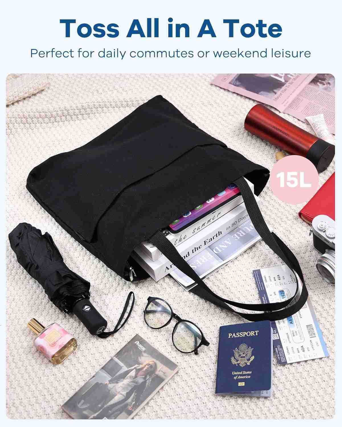 Tote Bag Aesthetic Canvas Handbags with Zipper for Women Travel Shoulder Bags Purses with compartments Z250922