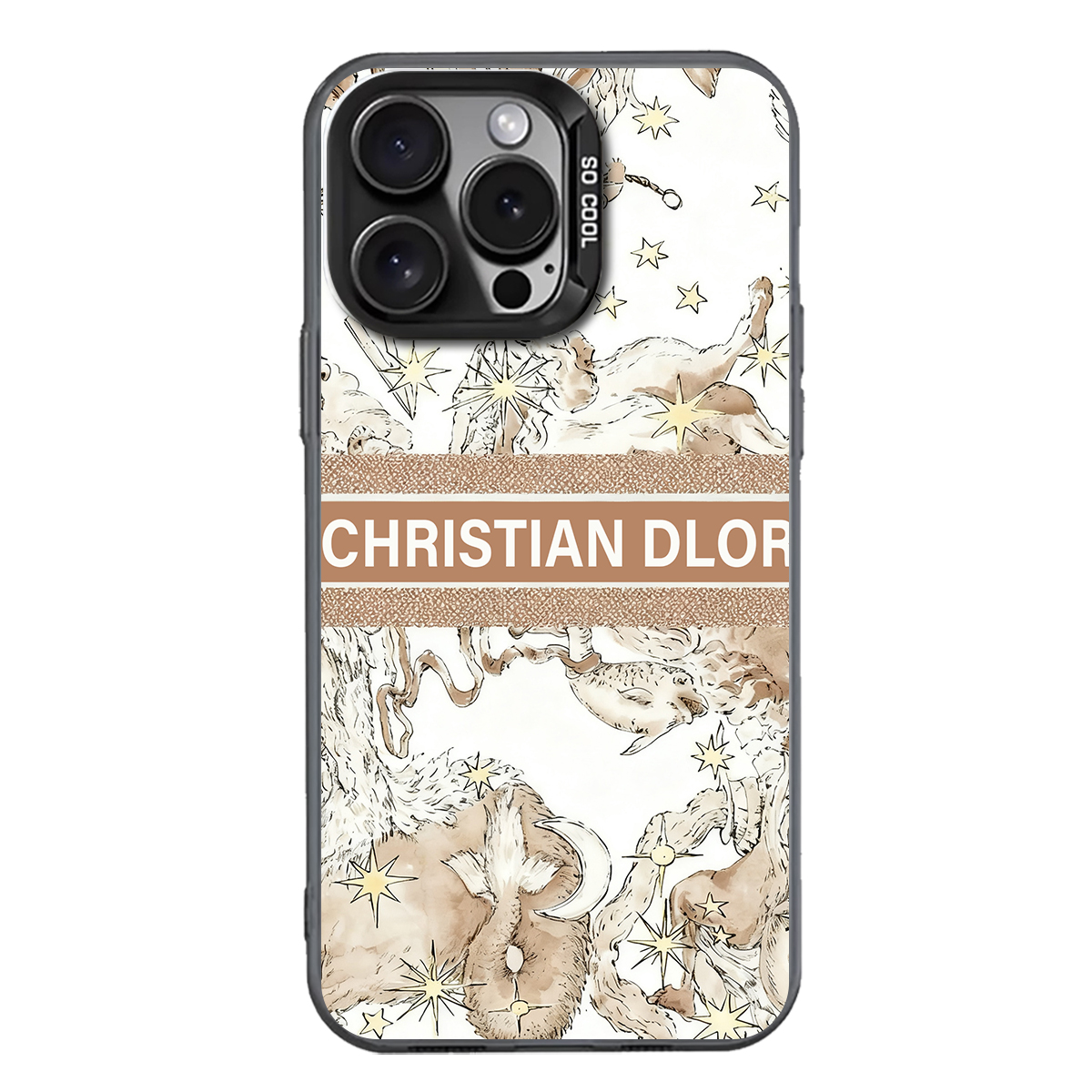 Luxury Designer Phone Case with "CHRISTIAN DLOR" & Mythical Starry Pattern for iPhone 11/12/13/14/15/16 Pro MAX, Premium Protective Cover