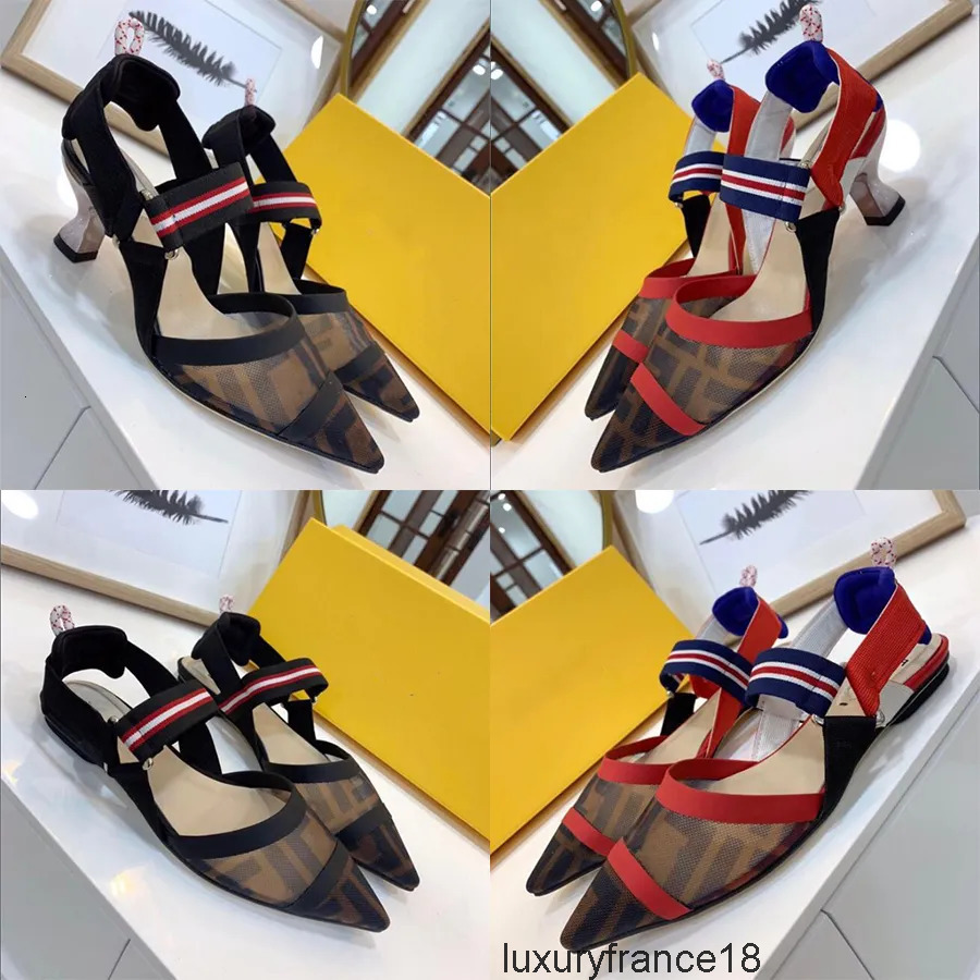 designer sandals women colibri high heels leather pointed multicolor tech mesh transparent hollow heeled slingbacks party shoes fendininis fendily YEXV