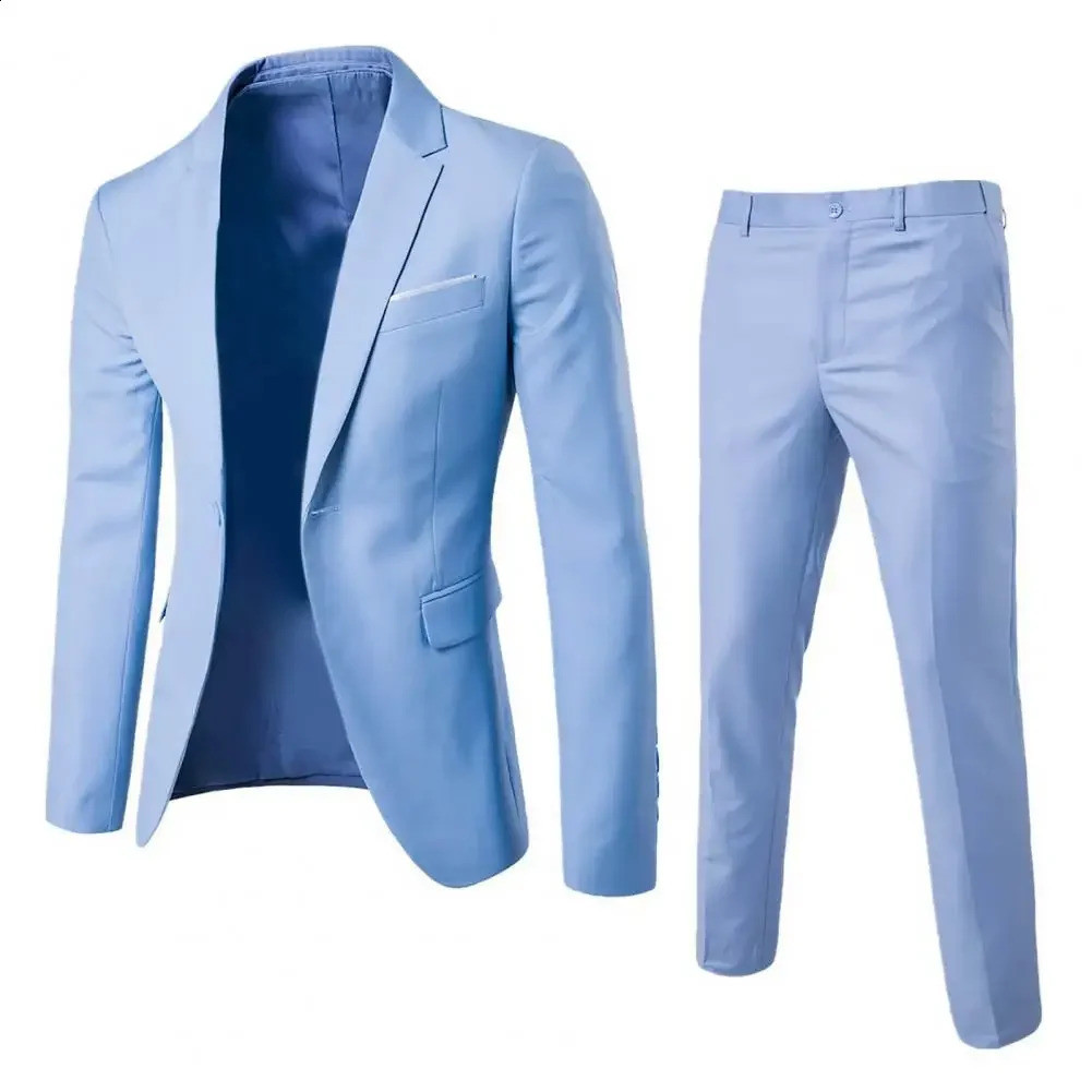 1 Set Trendy Men Suit Anti Deformation Formal Suit Turndown Collar Pure Color One Button Suit Set Daily Wear 250916