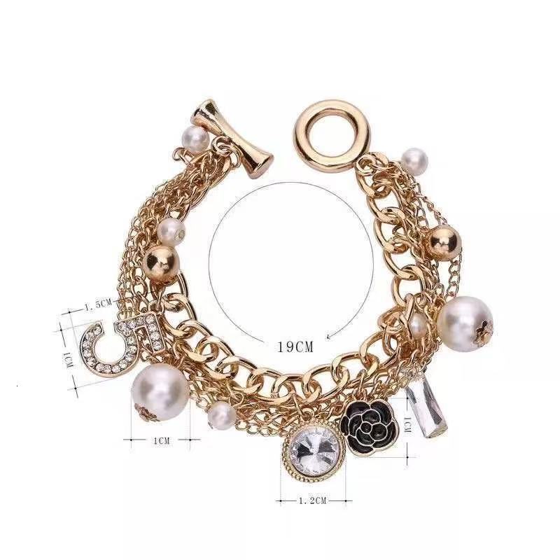 Designer Korean-style Multi-layer Bracelet, Luxury Bracelet Alloy Small Flower Inlaid Diamond Pendant Five-character European And American Jewelry Met