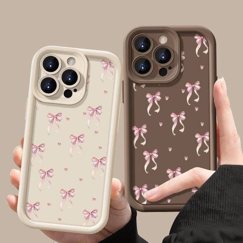 Shockproof Pink Bow Printed Case For iPhone 17 Air 16 15 16e 14 Plus 13 12 11 Pro Max XS Soft Silicone TPU Phone Cover