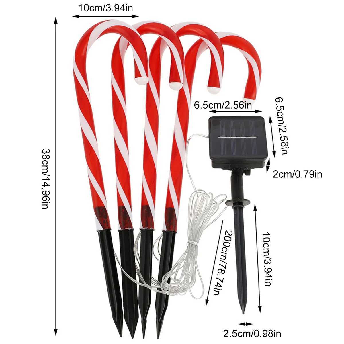 Solar Cane Light LED Christmas Cane Lamp with Ground Spike Waterproof Candy Cane Fairy Lights Xmas Decoration Garden Lighting C250922