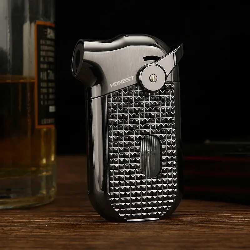 HONEST Premium Windproof Butane Torch Lighter Refillable Blue Flame for Cigar BBQ Metal Mens Gift F250922
