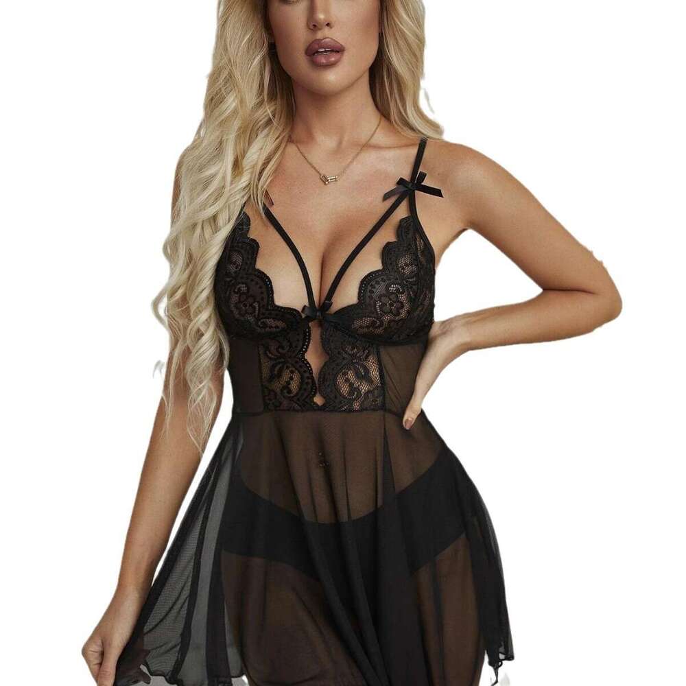 High end lace lingerie doll set, sexy hollow out sleepwear suspender nightgown, ideal choice for romantic nights and special occasions