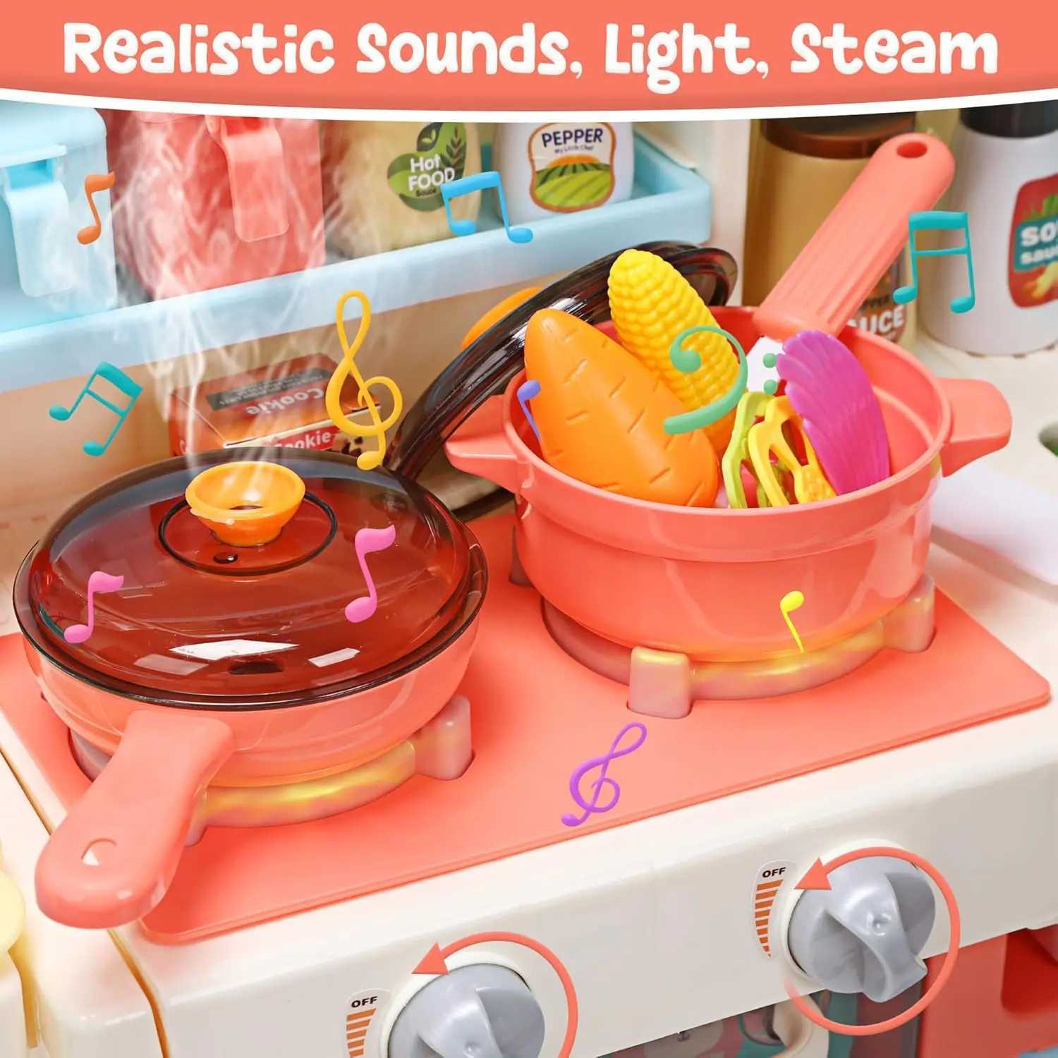 Kids Kitchen Playset Kitchen Set for Toddler with Sound and Light Cooking Stove with Steam Play Sink and Toy Kitchen Accessor C250922