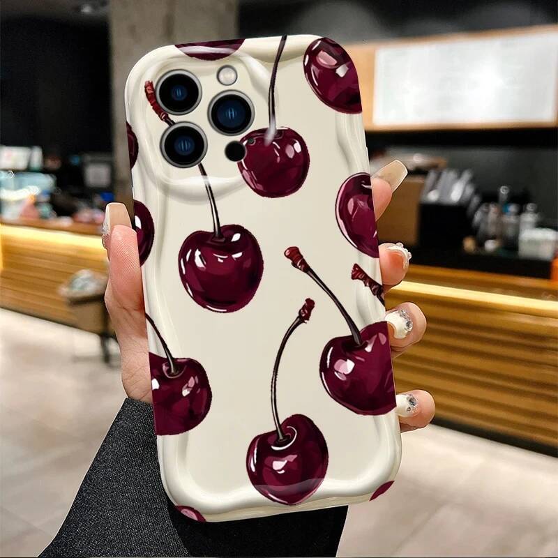 Red Cherry Bow Soft Wave Silicone Phone Case for IPhone 15 14 13 12 11 Pro Max Plus 16E XR XS X 7 8 Shockproof Clear Cover