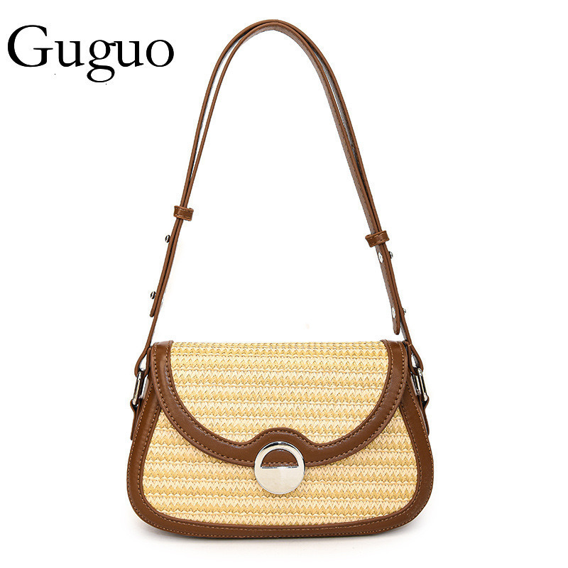 Luxury Bag Guguo Designer Bag Leopard Print Color-blocking Underarm Lock Small Bag For Women 2025 New Beach Woven Bag Crossbody Straw Woven Small Squa
