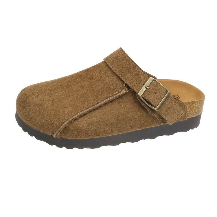 Ladies' 4.5cm Thick Bottom Double Wearing Baotou Slippers 2025 Autumn New Design Versatile Height Increasing Cork Slippers Size 35-41 Free Shippi