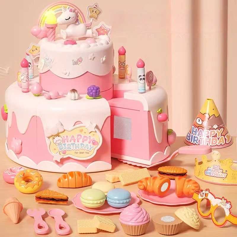 Children House Play Kitchen Toys Simulation Birthday Cake Cutting Food Game Kids Role Pretend Play Interactive Educational Toy C250922