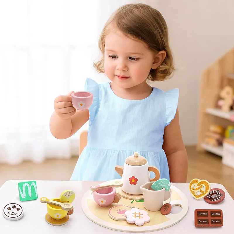 Childrens simulated wooden house play interactive toy afternoon tea set tea set building block set childrens gift C250922
