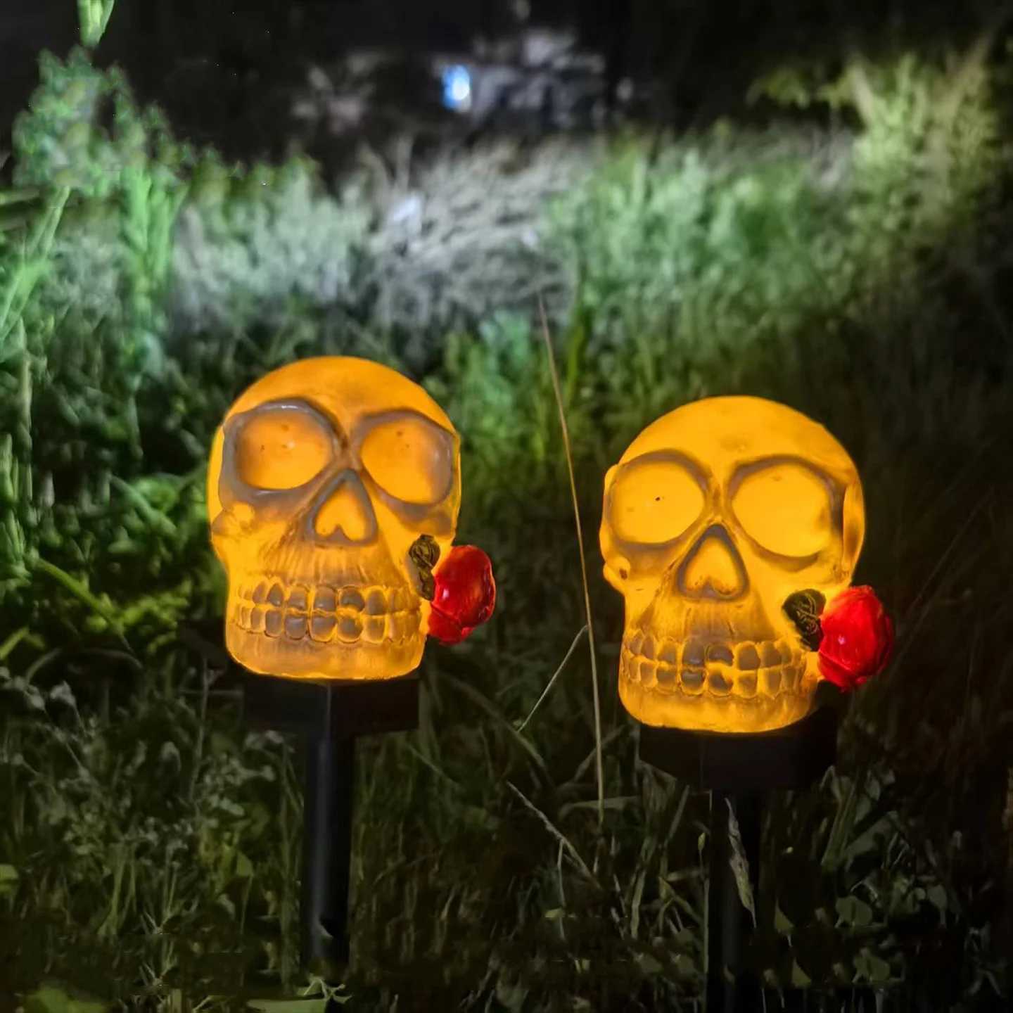 LED Halloween Skull Solar Light Resin Lamp Decoration Holiday House Skull Ground Mounted Lantern Ornament Gift Skull C250922