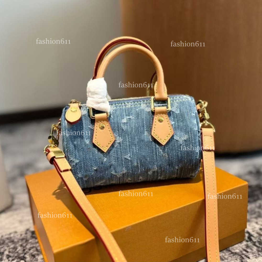 ini Nano Shoulder Bag Women Leather Denim Crossbody Brand Emed Tote Purse Brown blue Flower Handbag 16cm