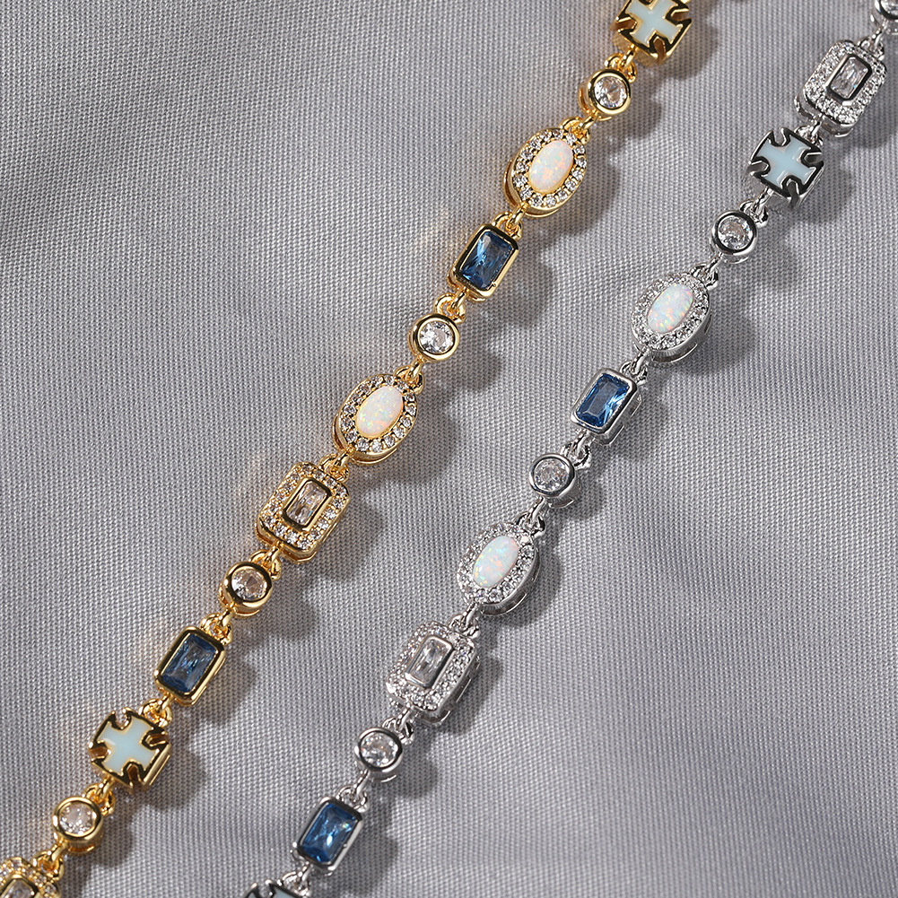 Hip Hop Blue Cross Colorful Tennis Chain Bracelet 5A Zircons Women Mens Jewelry