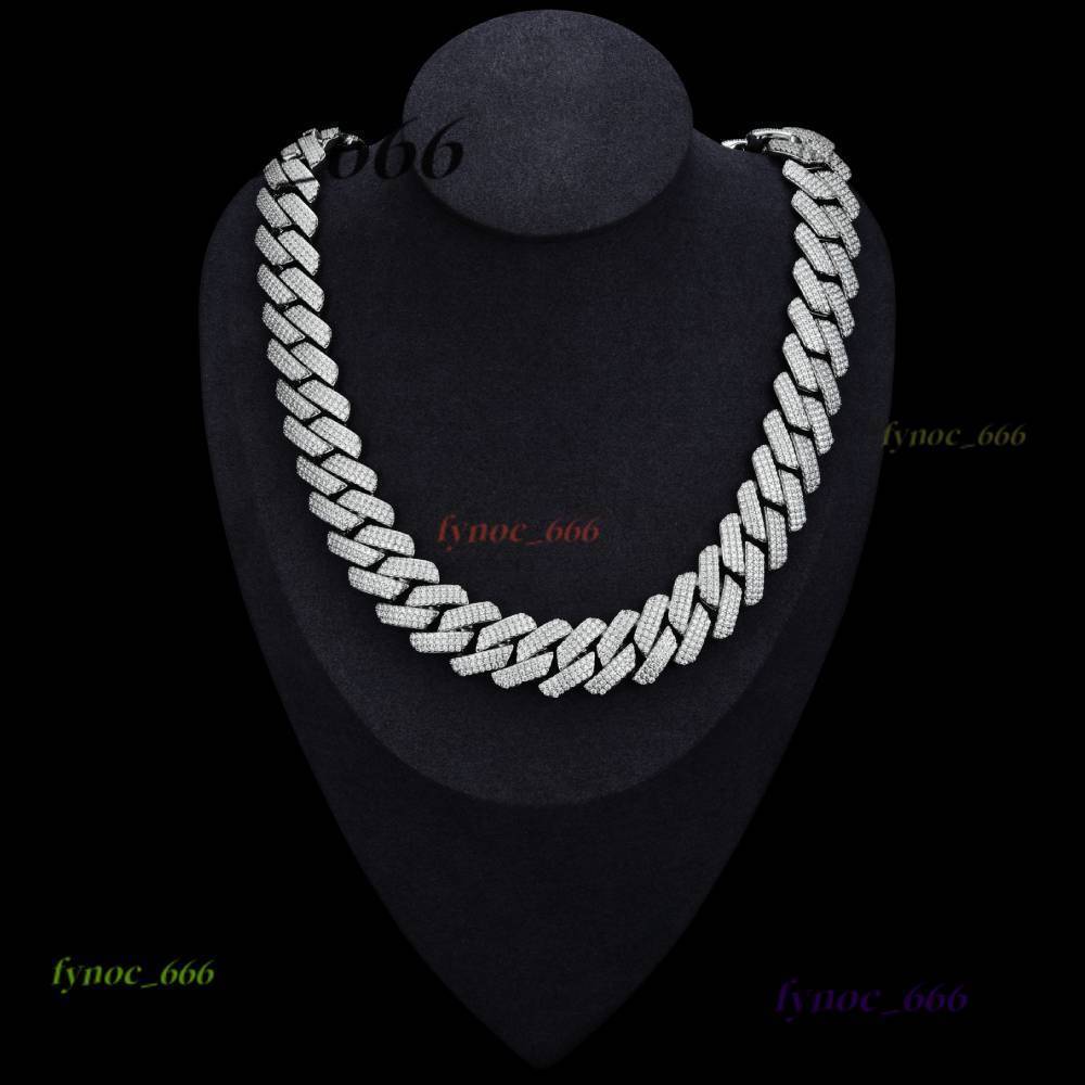 Cuban Chain 3rows 15mm Width 925 Solid Silver Moissanite Cuban Link Chain Mans Hip Hop Necklace