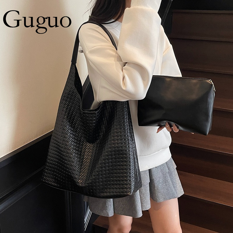 Guguo Designer Bag Vintage Large Capacity Bag Luxury Bag For Women 2025 Trendy Fashion New Simple Shoulder Bag Woven Pattern Casual Commuter Tote Bag