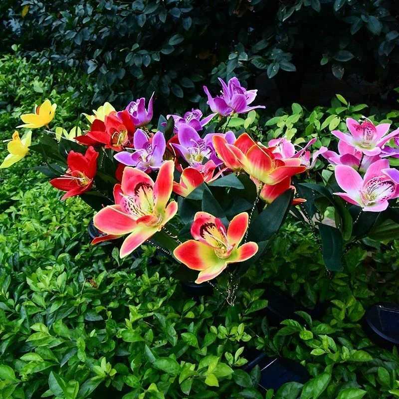 LED solar powered garden 7 head orchid lights patio lawn outdoor waterproof ground lights artificial flower decoration lights C250922