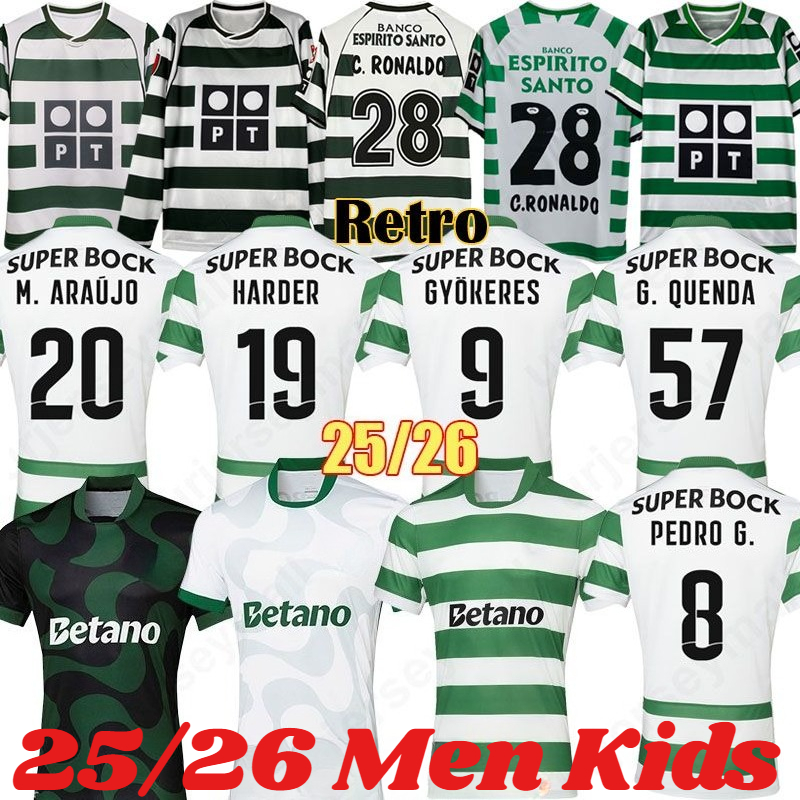 Lisbons Sporting CP 25 26 home soccer jerseys Pink October Lisboa CR7 HJULMAND GYOKERES COATES J.Palhinha PEDRO G. MORITA SARABIA football shirts Men Kids Kit sets