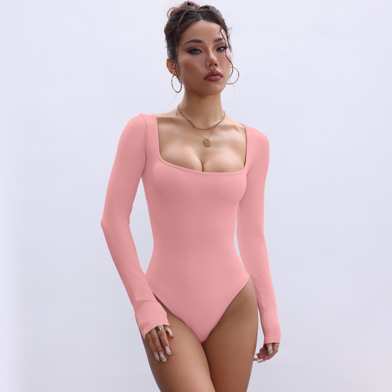 Seamless Long Sleeve Yoga Jumpsuit for Women Ribbed One Piece Bodysuit Slim Fit Waist Control Triangle Shorts Activewear