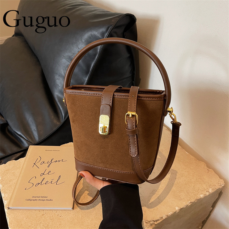 Guguo Designer Luxury Bag Bag Autumn Winter Women's Bag Matte Bucket Bag High-end Large Capacity Shoulder Crossbody Elegant Niche Handbag Underar