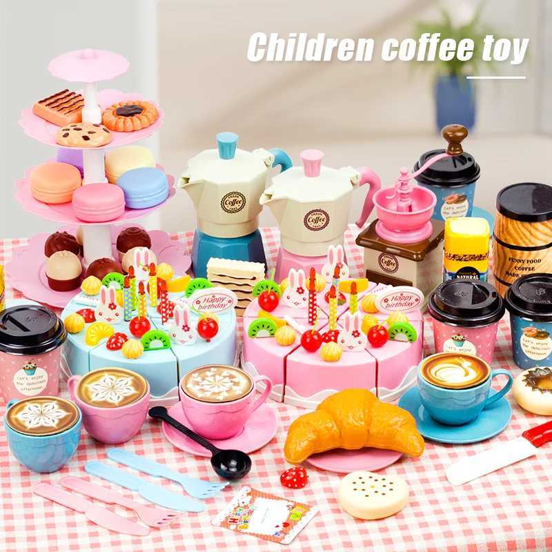 Children Toy Food Tea Set Model Girl Simulation Kitchen Coffee Cake Pretend Play Cutting For Kids Play House Birthday Gifts C250922