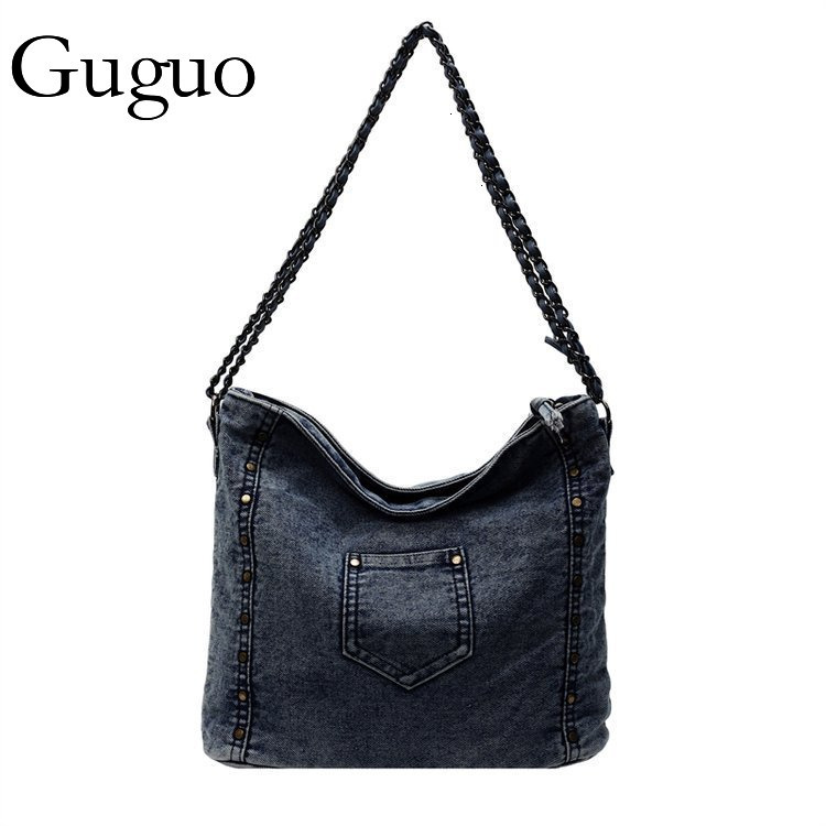 Guguo Designer Bag 2025 New Cross-border Exclusive Rivet Denim Single Shoulder Bag For Women Chain Crossbody Bag Women's Foreign Luxury Bag Trade