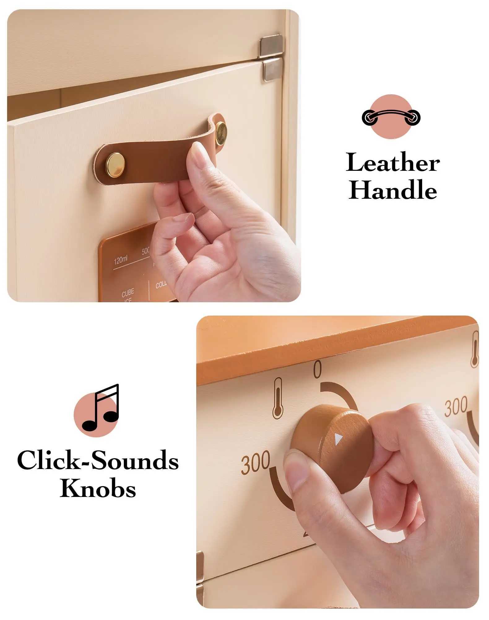 ROBOTIME Play Kitchen with Pretend Ice Cube Dispenser Wooden Kids Kitchen Playset Toy Kitchen Set for Toddler Age 3 C250922