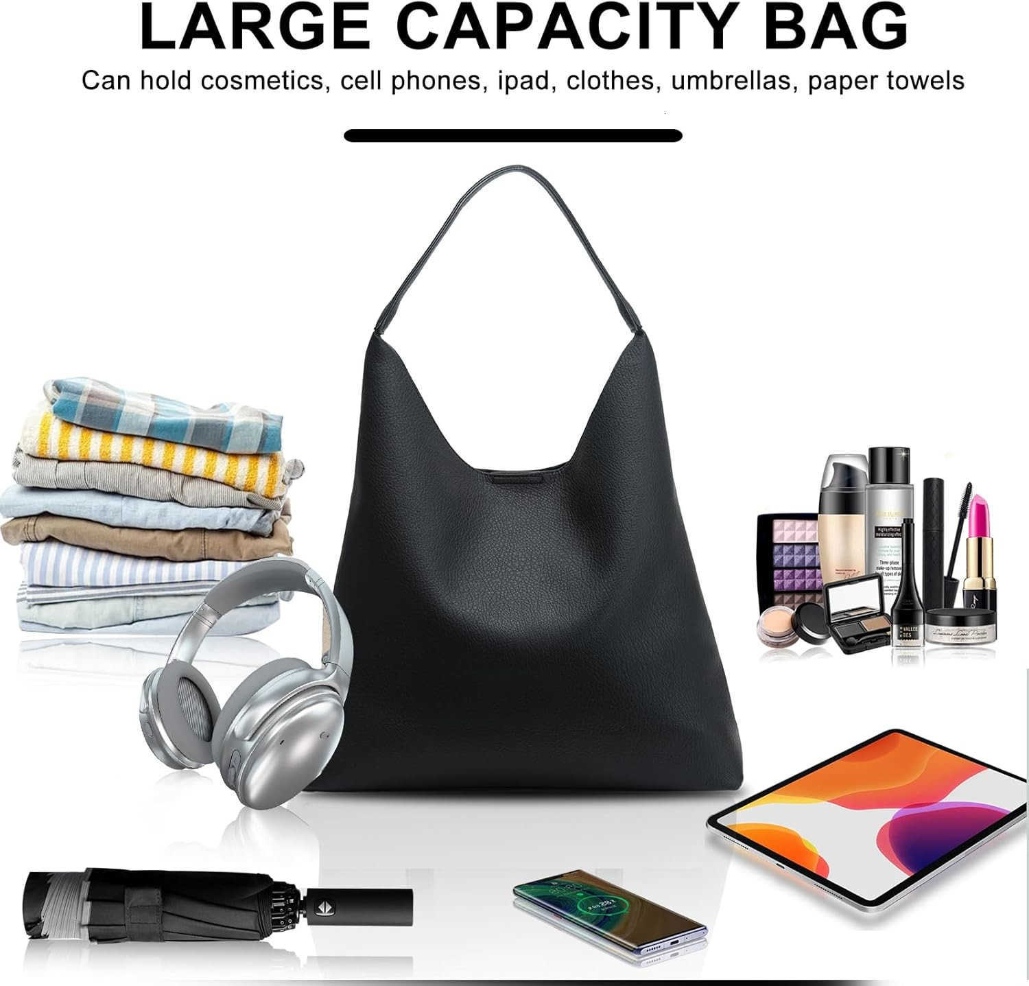 Women Soft PU Leather Shoulder Handbag highcapacity Slouchy Tote Purses Z250922