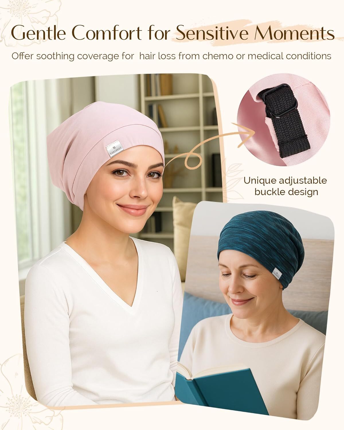 YANIBEST Satin Bonnet Wrap Sleeping - Adjustable Stay on Silk Lined Slouchy Beanie Hat for Curly Hair and Braids