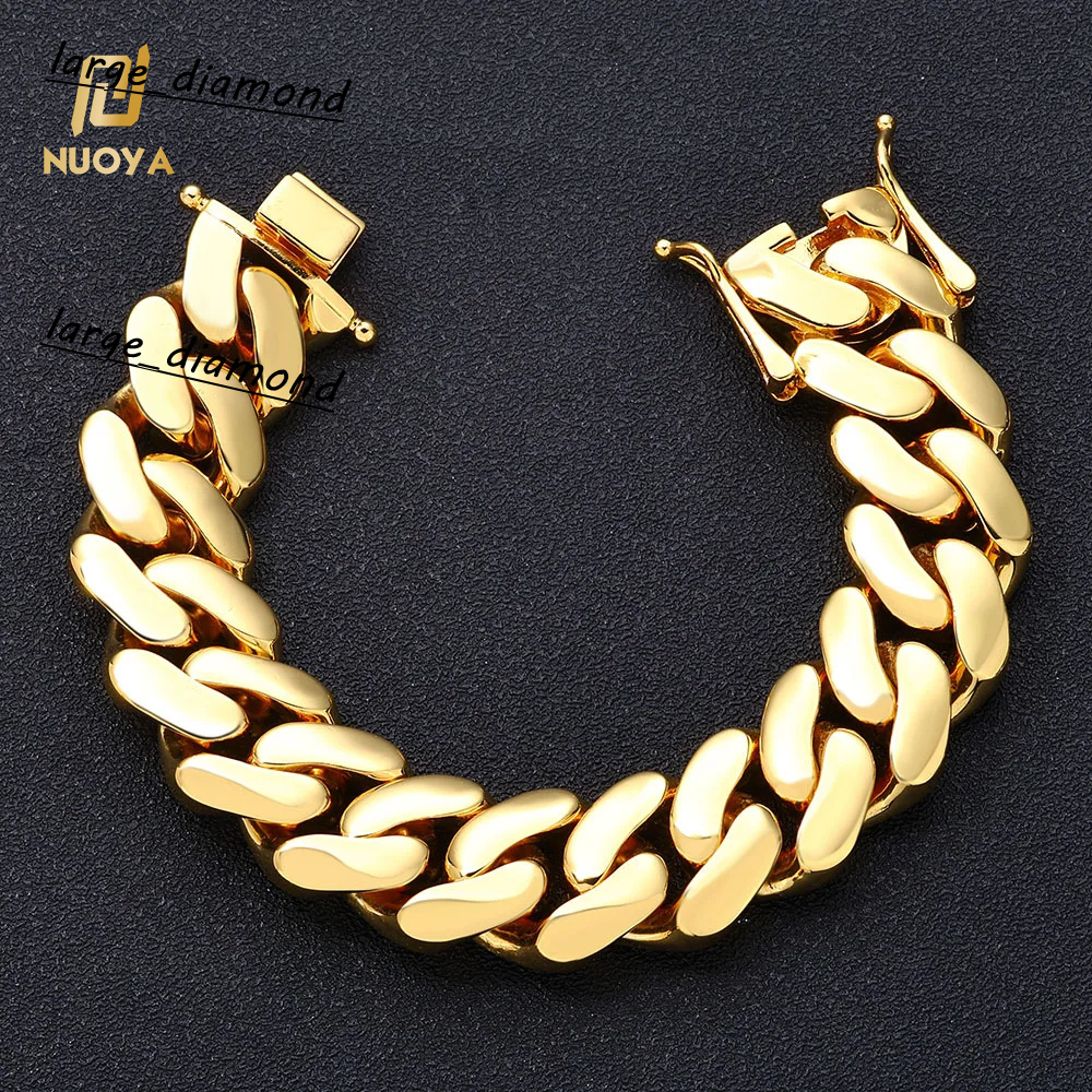 Heavy Duty 22mm Cuban Link Bracelet for Men High Polish 18K Gold Plated Hip Hop Jewelry Wholesale Miami Style Chain