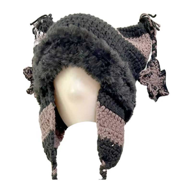 Winter Knitted Hat For Girl Outdoor Thick Warm Star Cs Cat Ear Hat for Wens Teens Girls Sunscreen Star Cs Y250920