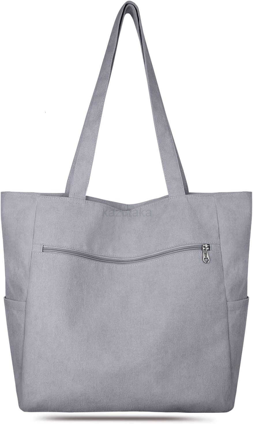 Kememo Corduroy Tote Bag for Women with Zipper Large Shoulder Bag Handbag for Work School Shopping Travel Gym Vacation Z250922