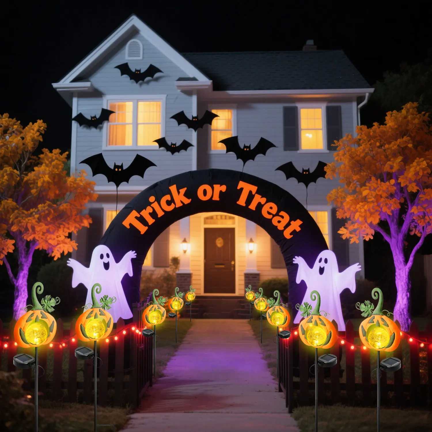 12PCS Solar Halloween Pumpkin Lawn Lights Outdoor Garden Decorative Warm White Solar Lights for Patio Pathway Halloween Decor C250922