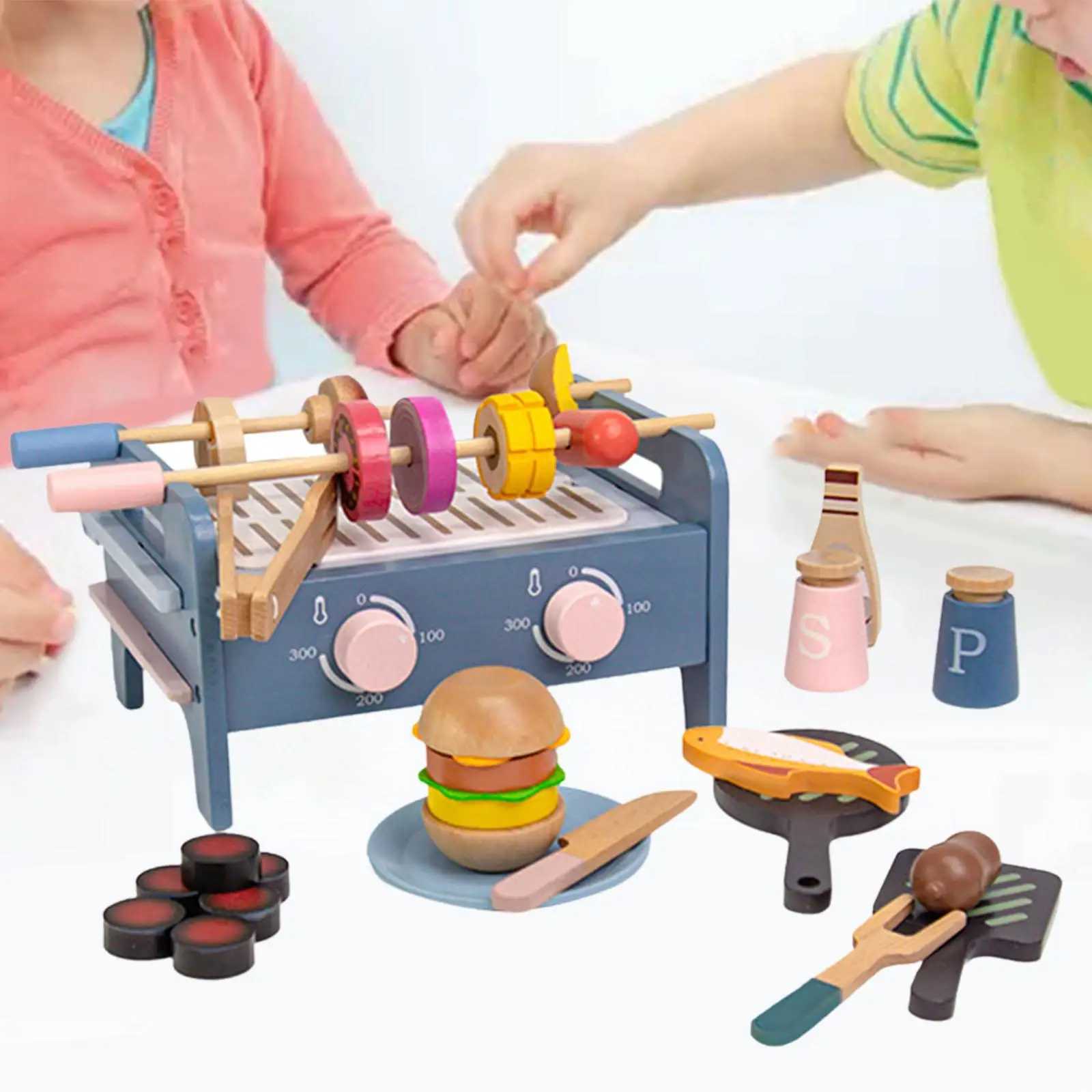 Kids Role Play Kitchen Set with Cutting Toy Accessories for BBQ Fun Play Food Set Pretend Play BBQ Grill Cooking Fun C250922