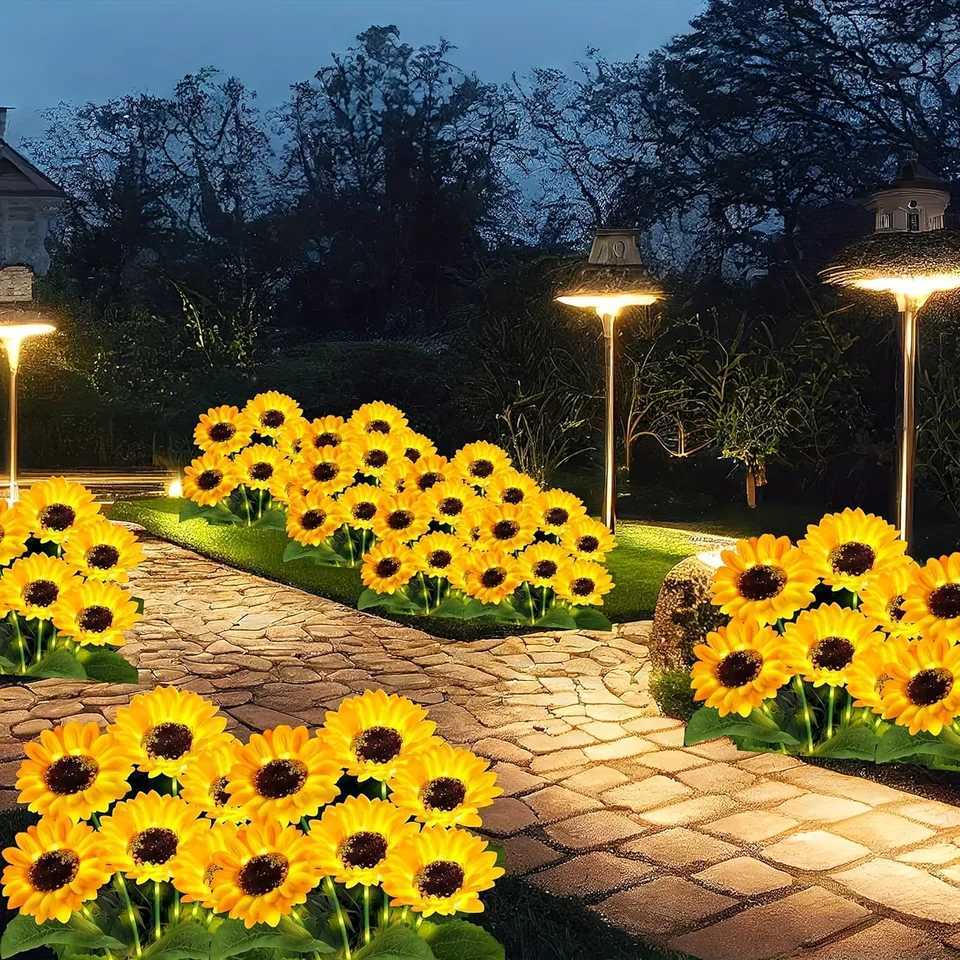 NEWEST 631Head Solar Simulation Sunflower with Luminous Pole LED Lights Garden Yard Lawn Night Lights Landscape Decor Lamp C250922