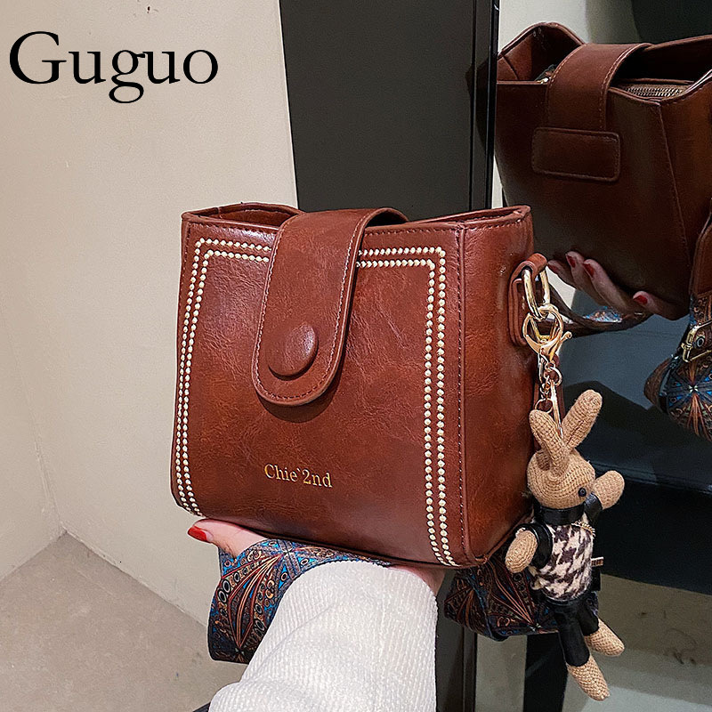 Guguo Designer Bag Women's New Trendy Shoulder Bag Crossbody Bag Fashion Versatile Bucket Bag Ladies' Vintage Tote Bag Luxury Bag Women'