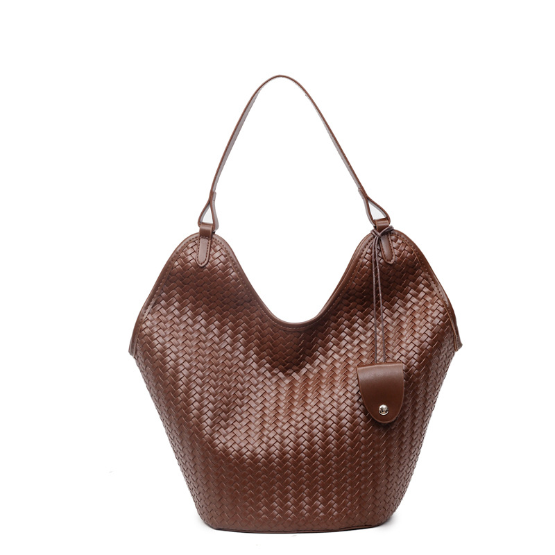 Designer bag free shipping Casual and fashionable woven tote bag new women's autumn large capacity simple shoulder bag black khaki brown coffee