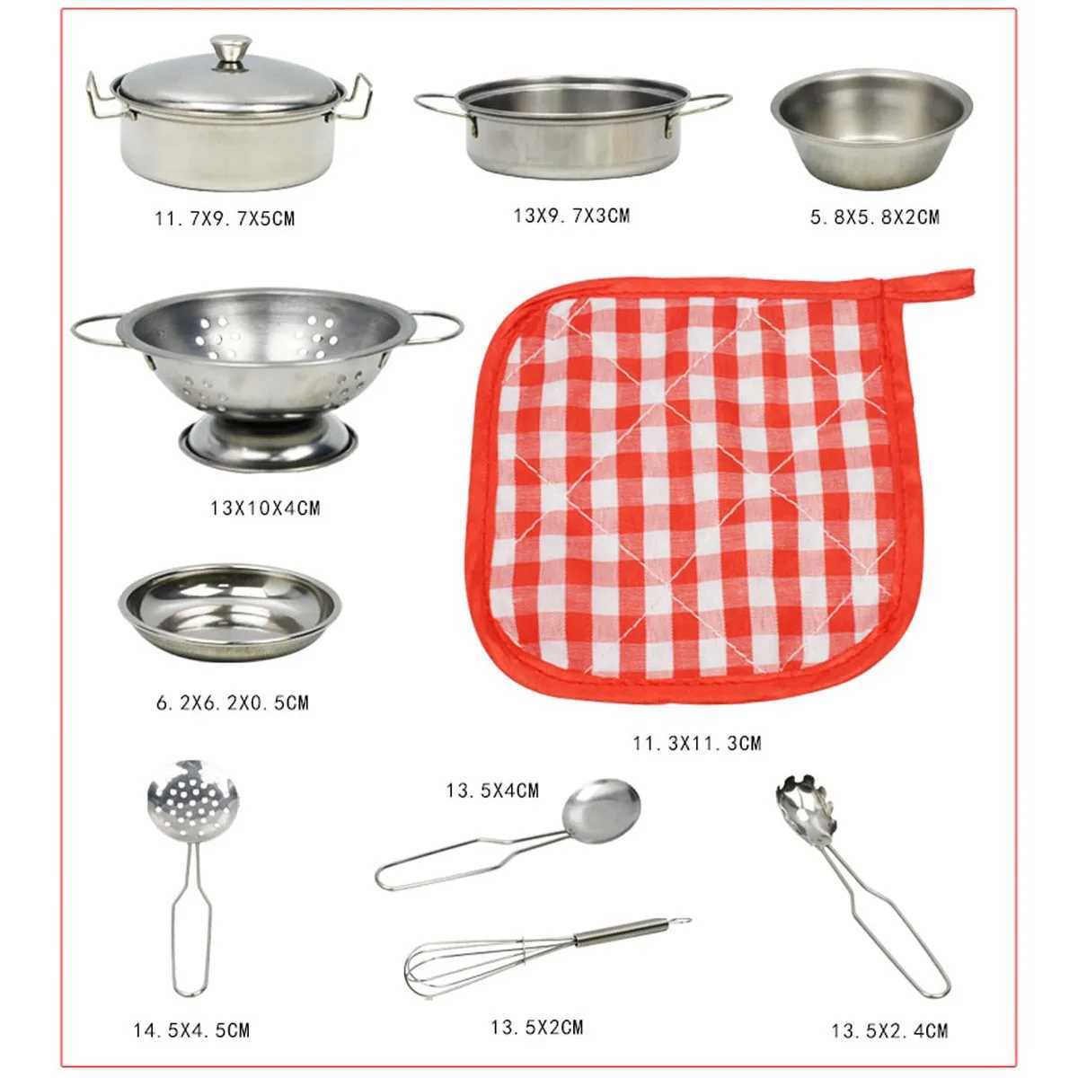 Mini StainlessSteel Kitchen Toys Play House Cooking Utensil Toys For Kids Cookware Pots Play Set Educational Kitchen Playset C250922