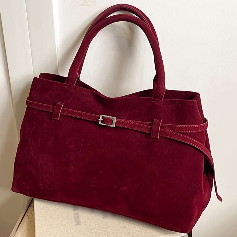 Perfect Lily Women's Vintage Synthetic Leather Tote - Large Capacity Brown Handbag, Magnetic Closure & Fixed Strap, Elegant Rectangular for Work 