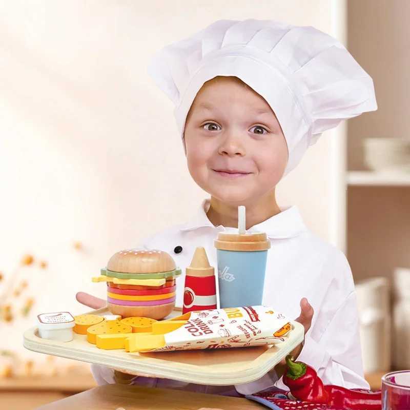 Wooden Play Food Pretend Play Kitchen Accessories Fast Food Hamburger Set Early Educational Toys For Kids Gifts C2509221