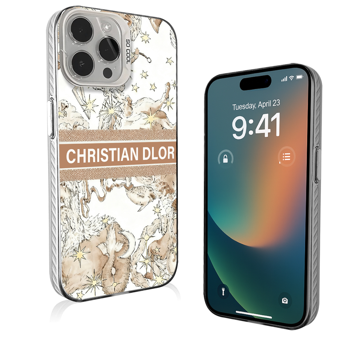 Luxury Designer Phone Case with "CHRISTIAN DLOR" & Mythical Starry Pattern for iPhone 11/12/13/14/15/16 Pro MAX, Premium Protective Cover