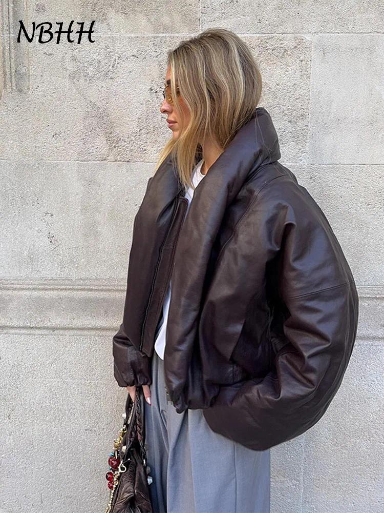 Women's Jackets Warm Thicken Cropped Leather Jacket Women Loose Stand Collar Long Sleeve Brown Coat 2025 Autumn Winter Casual Outwear Street