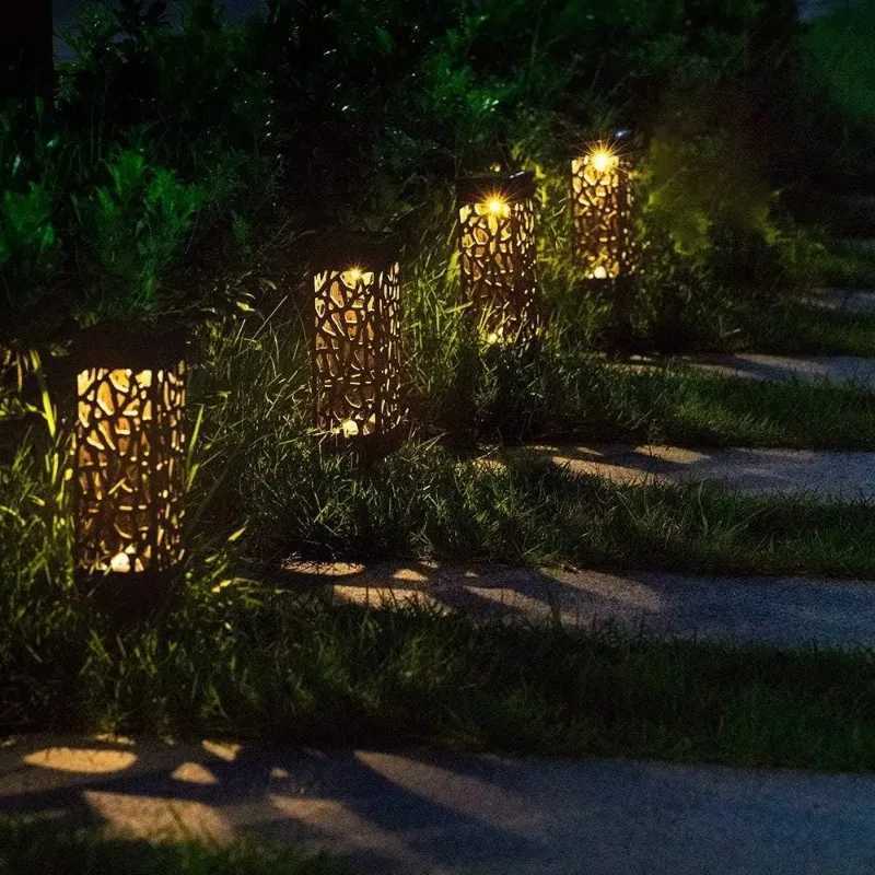 1/8PCS Outdoor Solar Lights Waterproof LED Hollow Pattern Garden Lamp Auto Sensor Pathway Lighting for Yard Patio Decoration C250922