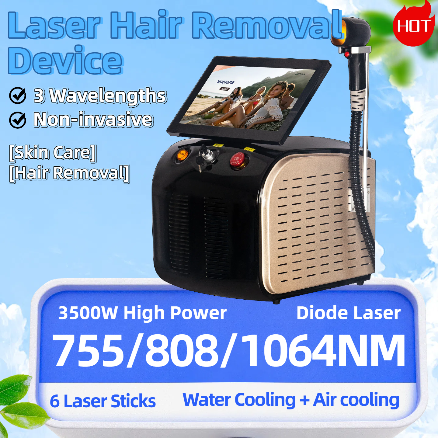 Diode Laser Hair Removal Machine 3 Wavelength 755 1064 808nm Laser Ice Platinum Permanent Painless Hair Removal Alexandrit CE