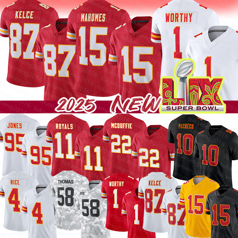 Patrick Mahomes Travis Kelce Football Jerseys Xavier Man Worthy Chris Jones Jalen Royals Trent McDuffie Isiah Pacheco Rashee Rice George Karlaftis Nick Bolton