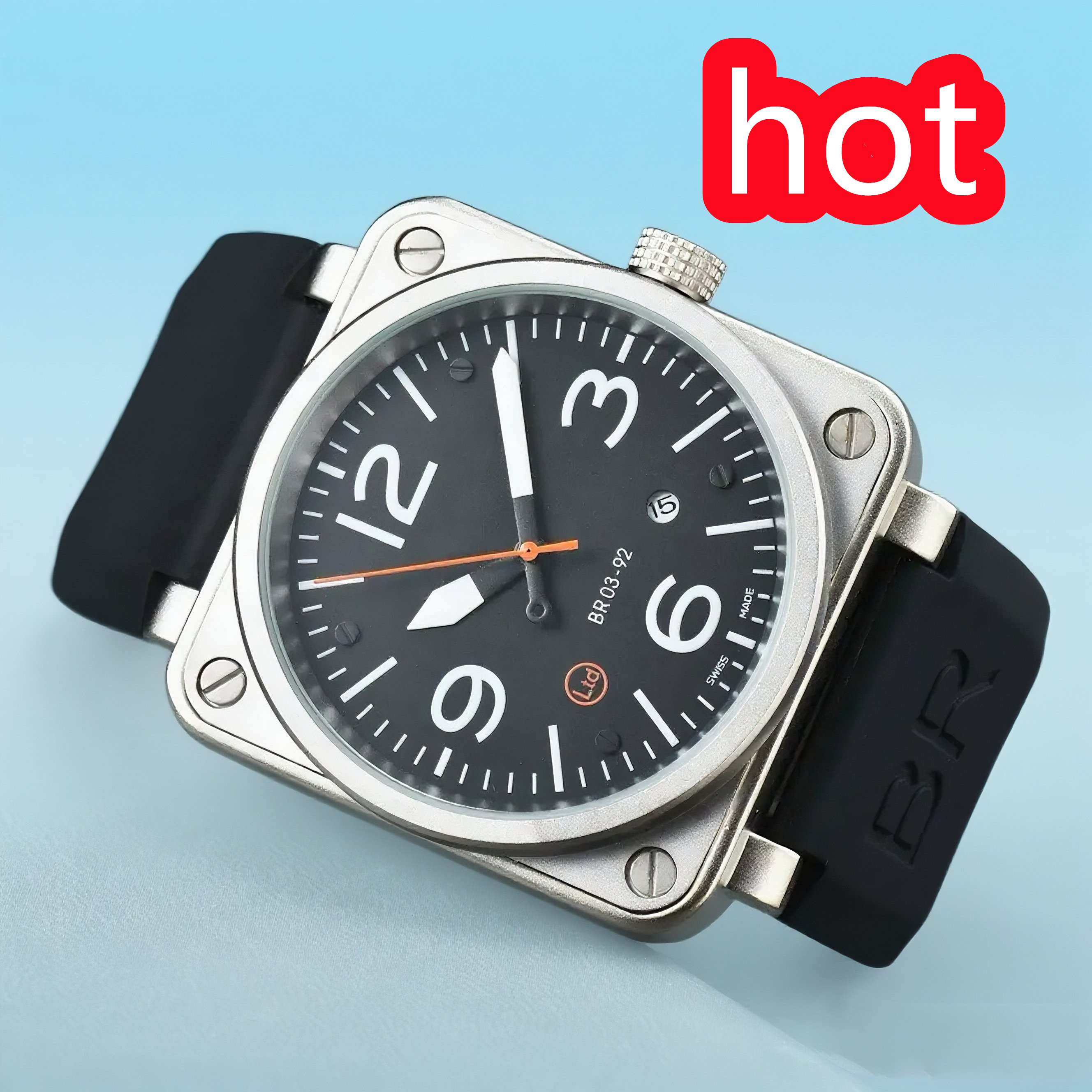 Mens BELLity & Wristwatches Men Automatic Mechanical Watch Brown Leather Black Rubber ROSSity watches Multifunction Six Stitches #66