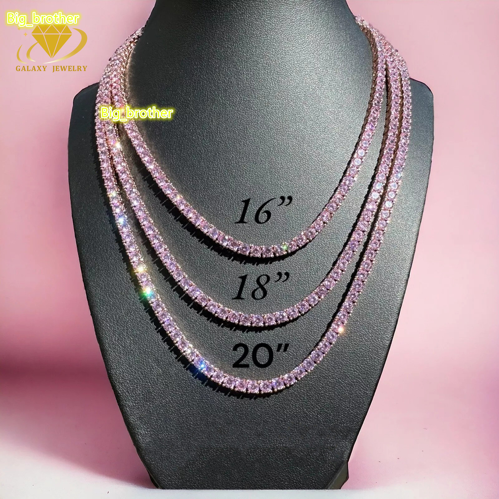 Silver 925 3mm 4mm 5mm Purple Pink Two Tone Color Moissanite Tennis Chain Necklace Bracelet