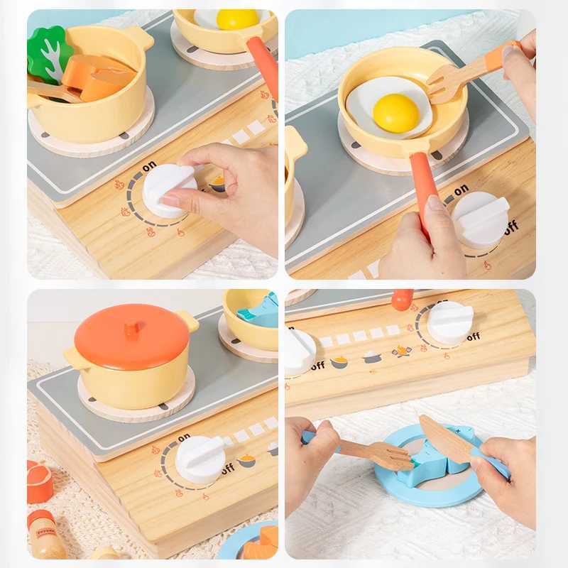 Wooden Childrens Simulated Kitchen Stove Set Realistic Toy Food Interactive Cooking Game For Little Chefs Safe And Durable C250922